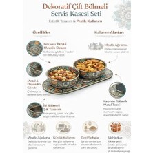TeknoKapsül Metal Mozaik Desenli 2’li Servis Kasesi Seti, Çift Bölmeli Meze, Sos Kuruyemiş Sunum Kabı, Kayma