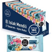 TeknoKapsül Seyahat Boyu El Temizleme Mendilleri – 12'li Paket (Toplam 180 Mendil), Çiçek Kokulu | Çocuklar
