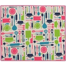 TeknoKapsül Mutfak Desen Bulaşık Kurutma Altlığı, 35X45 Cm, Pembe Yeşil Çerçeveli, Mutfak Gereçleri Desenli