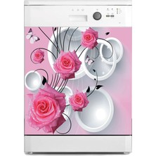 TeknoKapsül Bulaşık Makinesi Kaplama Beyaz Eşya Kaplama 3D Pembe Gül