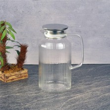 TeknoKapsül Silikon Fitilli Borosilikat Cam Sürahi (2000 Ml) - Metal Kapaklı, Dayanıklı, Süzgeçli Şeffaf Buzlu