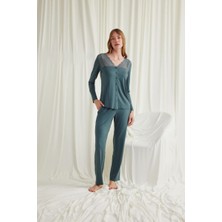 Beruflic Yakası Omzu ve Paçası Dantelli Boydan Düğmeli Pijama Takımı Under Moda
