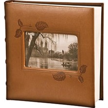 TeknoKapsül Kabartmalı Sarmaşık Çerçeve Deri Kapak Fotoğraf Albümü, Kahverengi 10 x 15 cm