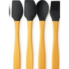 TeknoKapsül 5’li Silikon Spatula Seti Bambu Saplı Mutfak Gereçleri Dayanıklı Yapışmaz Hamur Karıştırıcı Pasta F