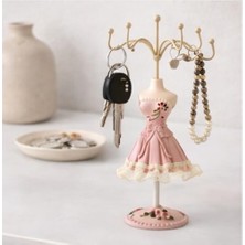 TeknoKapsül Pembe Elbiseli Manken Takı Standı, Çiçek Desenli, Metal Kancalı, Kolye Küpe Tutucu, Tarz