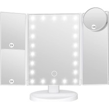TeknoKapsül LED Işıklı Katlanabilir Makyaj Aynası - 2x 3x 10X Büyütme Modu - Dokunmatik Ekran - 5 Farklı Ayna