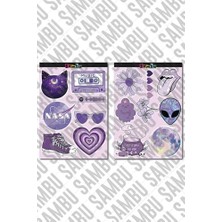 TeknoKapsül Purple Aesthetic Temalı Etiket Seti 2 - Mor - Laptop Notebook Telefon