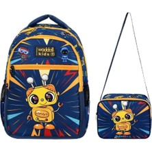 TeknoKapsül Waddell Kids Lacivert-Sarı Desenli Erkek Ilkokul Sırt Çantası Beslenme Çantası Seti, 30