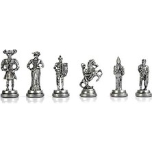 TeknoKapsül Orta Boy Metal Ispanyol Satranç Takımı Antik Ceviz Desenli Sandıklı Mdf Tahtası (36X36X6 Cm.)