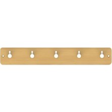 TeknoKapsül Bambu Duvar Askılığı, 5 Kancalı, 38X5X1,5 Cm, Doğal Ahşap Görünümlü (Beyaz Kanca)