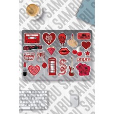 TeknoKapsül Red Aesthetic Temalı Etiket Seti 2 - Kırmızı - Laptop Notebook Telefon