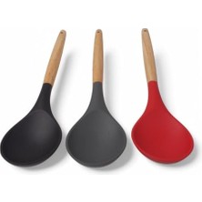 TeknoKapsül Bambu Saplı Silikon Servis Kaşığı, Bambu Uzun Silikon Servi Kaşığı 28CM 3 Renk Seçenekli, Yemekleri