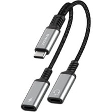 TeknoKapsül 3.0A Type-C/type-C/type-C Dönüştürücü Kulaklık Şarj Dönüştürücü Hasır Kablolu (DT40T-TT | Typec)