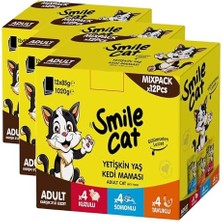 TeknoKapsül Smile Cat Pouch Mix 12 Adet x 85 gr Kuzu/somon/tavuklu (3 Paketi)
