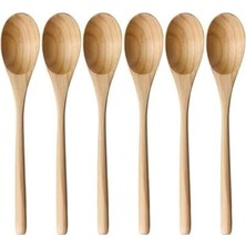 TeknoKapsül Doğal Ahşap Tatlı Kaşığı Seti, 17 Cm, 6 Adet - Verniksiz El Yapımı Tahta Kaşık, Tatlı Baharat Se