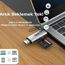 TeknoKapsül Bix Adp-11 Mikro Sd Kart Okuyucu Type-C & USB 3.2 Gen1, Hafıza Kartı Okuyucu Micro Sd Için Otg, Sdh