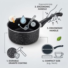 TeknoKapsül Granit Tencere, Siyah, Yapışmaz Kaplama, Ergonomik Sap, Indüksiyon Uyumlu, Yumurta Çikolata Pişi