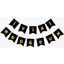 TeknoKapsül Siyah Iyi Ki Doğdun Yaldızlı Banner, 2323012121200212