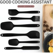 TeknoKapsül 6'lı Siyah Yanmaz Yapışmaz Silikon Spatula Fırça Seti (En Büyüğü 27 Cm) - Çizmez Dayanıklı Bpa I