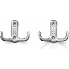 TeknoKapsül Askilik Çift Kancalı Duvar Askısı, Gümüş Rengi, Metal, 2 Adet