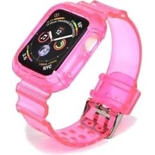 TeknoKapsül - 38MM 40MM 41MM 1/2/3/4/5/6/se/se2/7/8/9 Kasa Korumalı Şeffaf Silikon Kordon Sarı