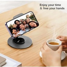 TeknoKapsül Telefon Standi Metal Alaşimli 360 Derece Tam Tur Dönebi̇len Çi̇ft Noktadan Katlama Ayarli Çok Fonksi̇y