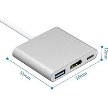 TeknoKapsül CF01 Uyumlu 4K Full Hd 1080P Type C To 3 Portlu HDMI - USB 3.0 - Pd Çevirici Hub Adaptör