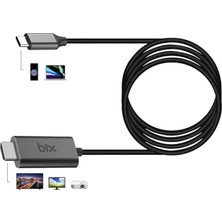 TeknoKapsül Bix BX02HB Usb-C To 4K@30Hz HDMI Kablo 1.8 Metre Windows Uyumlu Hdcp Destekli Gri
