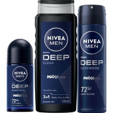 TeknoKapsül Men Deep Dimension Duş Jeli 500 ml + Sprey Deodorant 150 ml + Roll-On Deodorant 50 ml