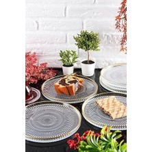 TeknoKapsül Marsilya Cam Pasta-Kek-Tatlı Tabağı 6'lı Şeffaf/kenarı Altın Yaldızlı-21 cm