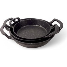 TeknoKapsül 3'lü Döküm Sahan Seti, 3'lü Yumurta, Omlet Tavası, 3 Boy Döküm Siyah Granit Sahan Tava (22CM-20CM-1