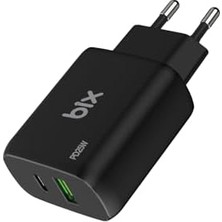 TeknoKapsül Bix ZH-2U41T 25W Pd 3.0 Type-C & Usb-A Çift Bağlantı Noktalı Hızlı Şarj Adaptörü Siyah,, 15/14/13/1