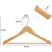 TeknoKapsül Çocuk Ahşap Askıları, 20'li Paket, Çentikli Askı, 360 Derece Döner Kanca, Doğal, 35 cm CRW006-20