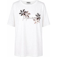 Trender Çiçek Baskı Ekru Kadın T-Shirt 26YDT1000096