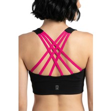 Elilom Kadın Yüksek Destekli Spor Sütyeni Siyah Neon Çapraz Sırt Çıkarılabilir Pedli