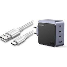 TeknoKapsül Şarj Seti: 100W Gan Adaptör 1m Beyaz Usb-C Kablo