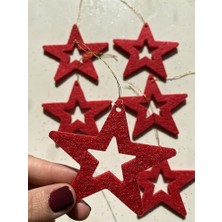 TeknoKapsül Mini Tasarım Atölyem Kırmızı Içi Boş Yıldız Keçe Yılbaşı Ağacı Süsü Kırmızı