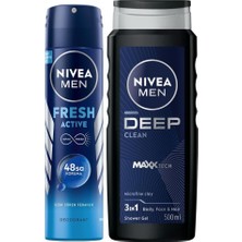 TeknoKapsül Men Erkek Deep Dimension Duş Jeli 500ML Sprey Deodorant Fresh ACTIVE150ML, Damat Bohça Çeyiz Set