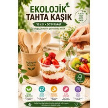 Open City 50'li Ekolojik Tahta Kaşık 16 cm Doğal Huş Ağacı Kullan At Davet Parti Organizasyon Seti