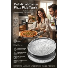 Transformacion 2'li Set Delikli Pizza Tepsisi, 28cm Paslanmaz Çelik Lahmacun Pide Tabağı, Orta Boy Çıtır Pişirme İkilisi 721314