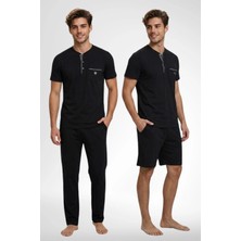 Mecit Pijama Mecit 4008 Siyah %100 Pamuk 3'lü Büyük Beden Erkek Pijama Takımı