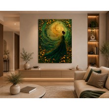 Othello Art Yeşil Elbiseli Kadın ve Altın Spiral Kanvas Tablo | Fantastik Sanat Duvar Dekorasyonu