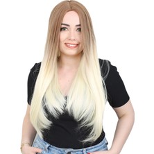 MiraLive Fiber Sentetik Uzun Düz Peruk - Balköpüğü / Platin Ombreli