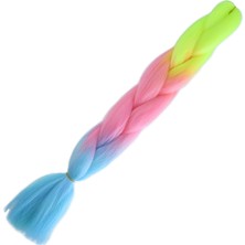MiraLive Afrika Örgülük Ombreli Sentetik Saç 100 Gr. - Neon Sarı / Pembe / Açık Mavi