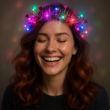 TKÇ Kalp Püsküllü Gece Parıltısı 3 Modlu LED Li Işıklı Taç Fuşya Renk