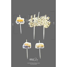 TeknoKapsül Inşaat Tema Happy Birthday Mum Seti 4lü Ayıcık Tema Doğum Günü Pasta Mum Seti