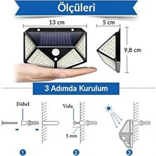 TeknoKapsül 100 LED Güneş Enerjili Solar Duvar Apliği - 1200 Lümen Hareket Sensörlü 3 Modlu Bahçe Aydınlatması,
