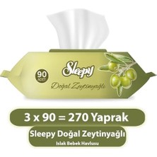 TeknoKapsül Sleepy Doğal Zeytinyağlı Pamuklu Islak Bebek Havlusu 3X90 (270 Yaprak)