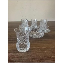 TeknoKapsül Göz Dekor Kesme Kristal Çay Bardağı Takımı Çay Seti 6 Kişilik 896656565632563563