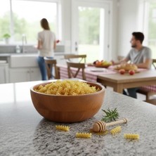 TeknoKapsül Akasya Ağacı Yuvarlak Ahşap Kase | Doğal Salata, Çorba Kahvaltılık Servis Kasesi | Orta Boy (14X